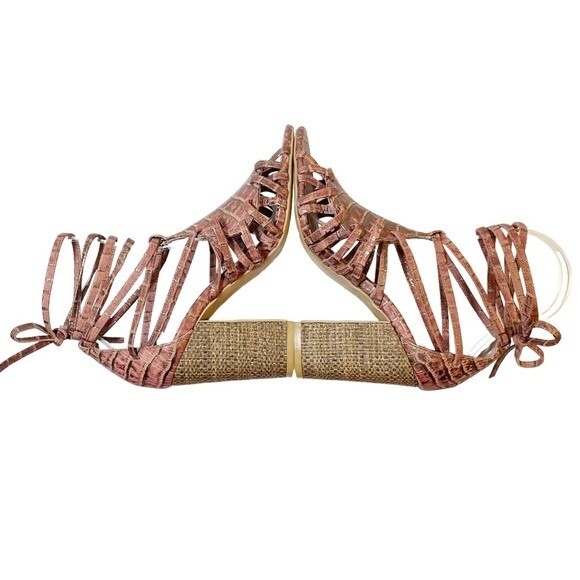 Anthropologie Miss Albright Ankle Wrap Strap Boho Sandals Blush Leather Size 6.5 - Picture 13 of 16